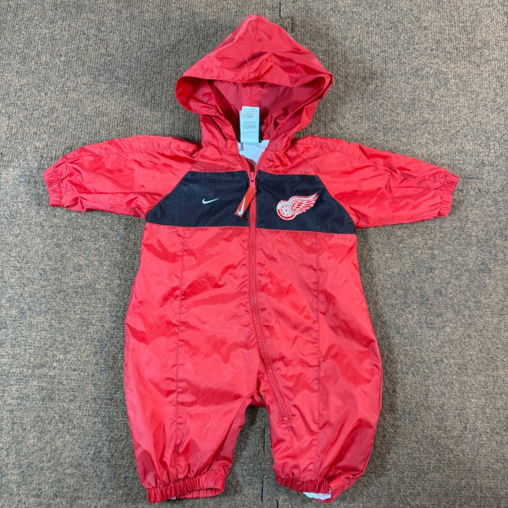 Nike Detroit Red Wings NHL Infant Hooded Windbreaker Jumpsuit Red Black 3/6M